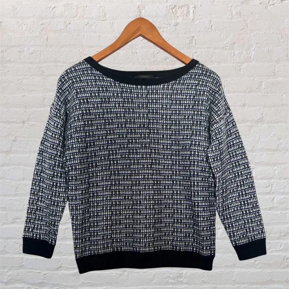 J.Crew Women’s Wool Blend Knit Sweater Navy Cream Size Small Crewneck Pullover